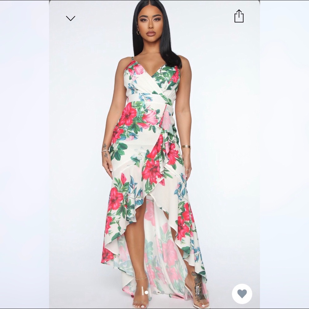 Fashion Nova Floral Maxi Dress - White and Red